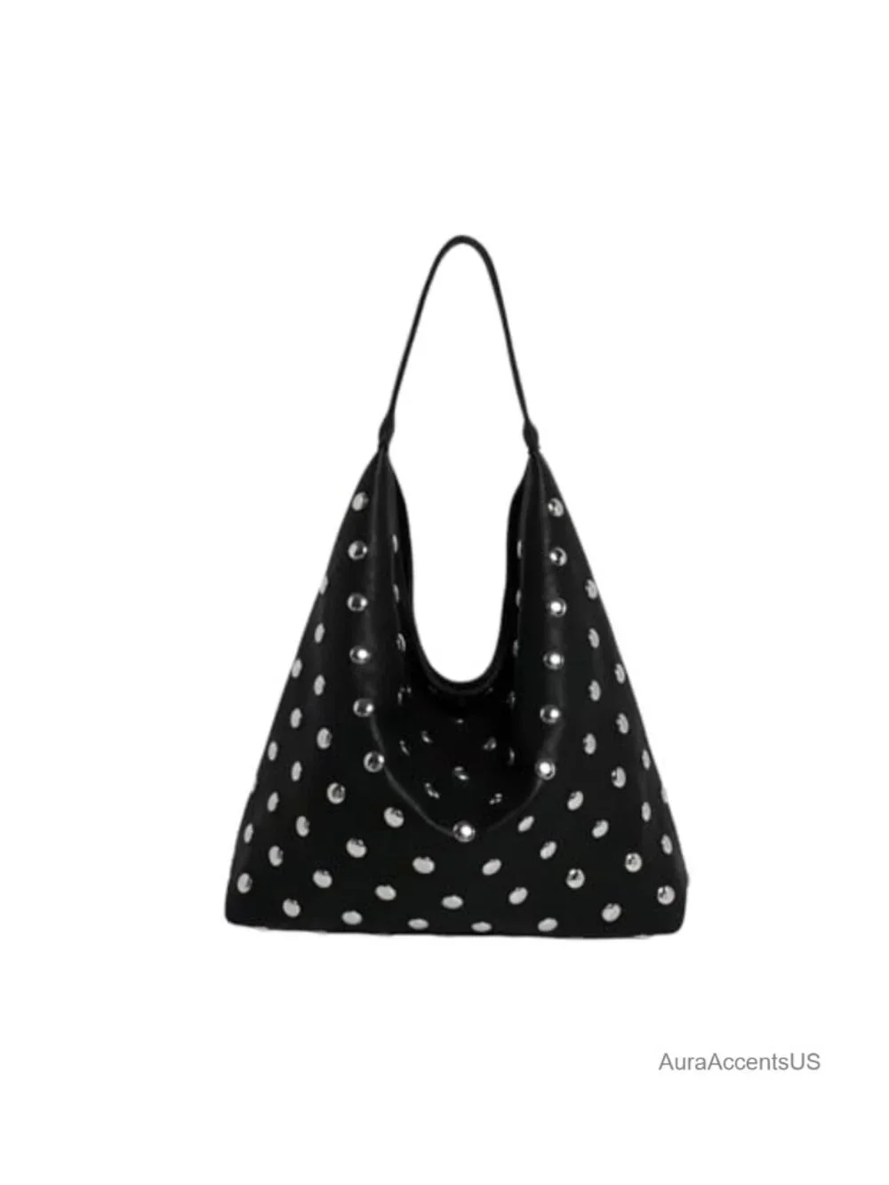 Vegan Leather Studded Hobo Bag Y2K Punk Shoulder Purse Women Slouchy Handbag